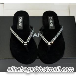 ​Modern Classic Chanel Velvet Thongs with Crystals CH32805 Black 2026