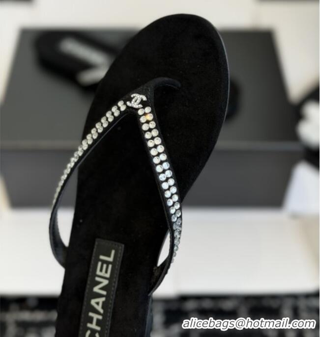​Modern Classic Chanel Velvet Thongs with Crystals CH32805 Black 2026