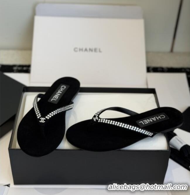 ​Modern Classic Chanel Velvet Thongs with Crystals CH32805 Black 2026