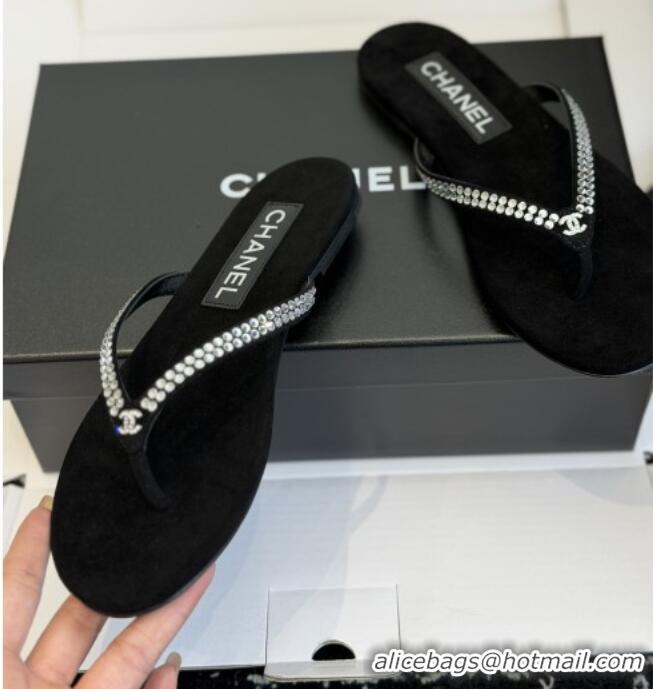 ​Modern Classic Chanel Velvet Thongs with Crystals CH32805 Black 2026