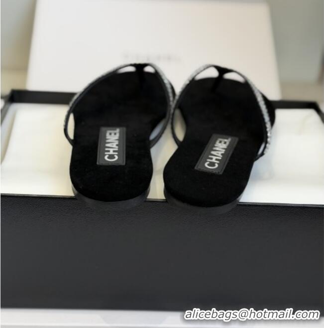 ​Modern Classic Chanel Velvet Thongs with Crystals CH32805 Black 2026