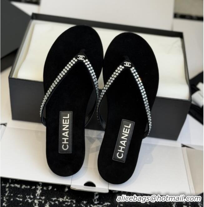 ​Modern Classic Chanel Velvet Thongs with Crystals CH32805 Black 2026