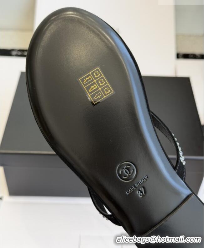 ​Modern Classic Chanel Velvet Thongs with Crystals CH32805 Black 2026