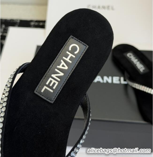 ​Modern Classic Chanel Velvet Thongs with Crystals CH32805 Black 2026
