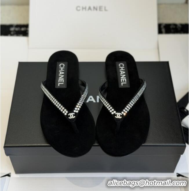 ​Modern Classic Chanel Velvet Thongs with Crystals CH32805 Black 2026