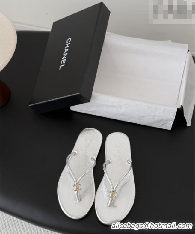 ​Cheapest Chanel Thongs in Crackled Laminated Calfskin G47243 Silver Spring Summer 2026