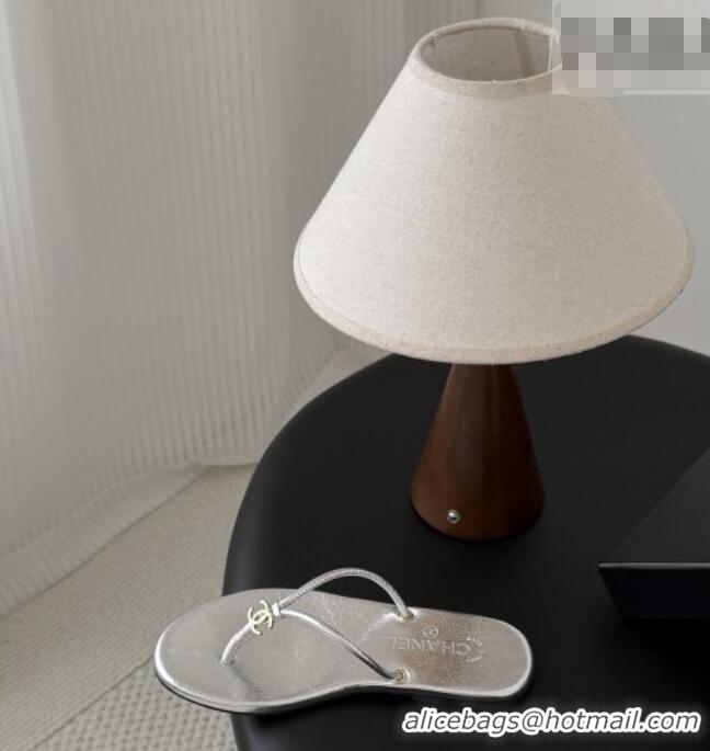 ​Cheapest Chanel Thongs in Crackled Laminated Calfskin G47243 Silver Spring Summer 2026