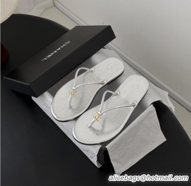 ​Cheapest Chanel Thongs in Crackled Laminated Calfskin G47243 Silver Spring Summer 2026