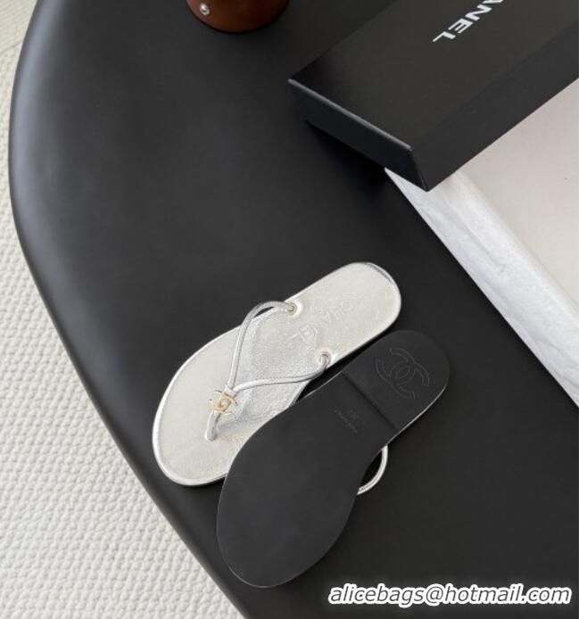 ​Cheapest Chanel Thongs in Crackled Laminated Calfskin G47243 Silver Spring Summer 2026