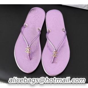 ​Good Looking Chanel Thongs in Crackled Laminated Calfskin G47243 Purple Spring Summer 2026