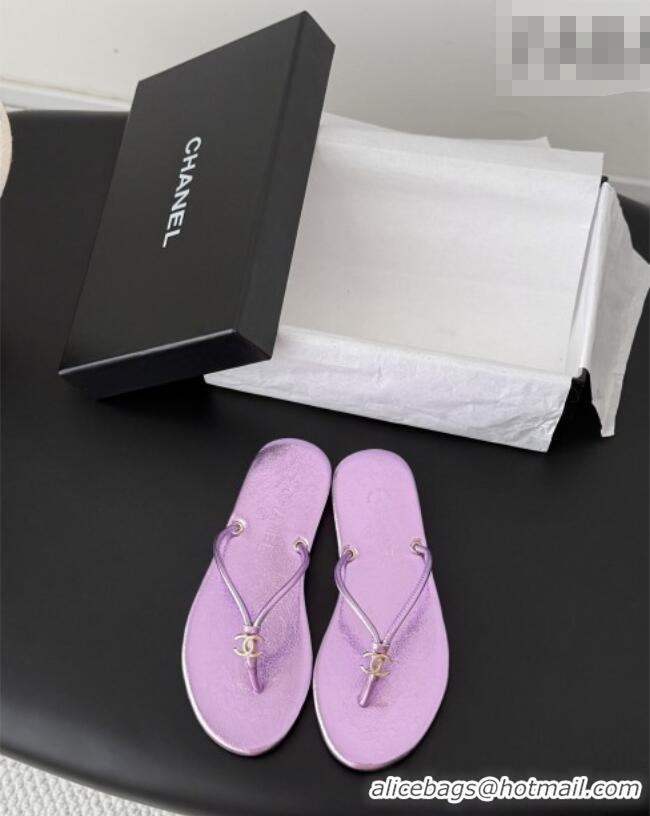 ​Good Looking Chanel Thongs in Crackled Laminated Calfskin G47243 Purple Spring Summer 2026