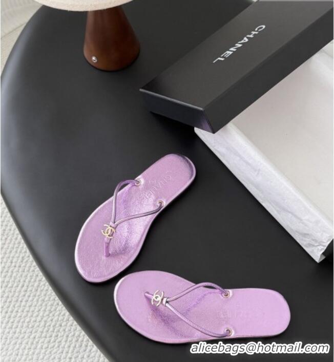 ​Good Looking Chanel Thongs in Crackled Laminated Calfskin G47243 Purple Spring Summer 2026