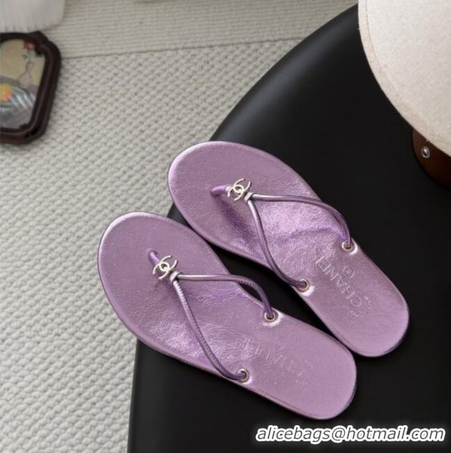 ​Good Looking Chanel Thongs in Crackled Laminated Calfskin G47243 Purple Spring Summer 2026