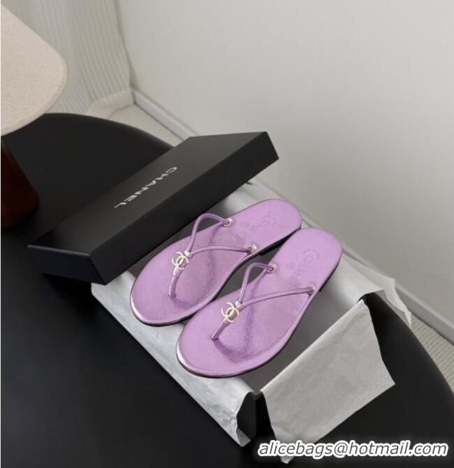 ​Good Looking Chanel Thongs in Crackled Laminated Calfskin G47243 Purple Spring Summer 2026