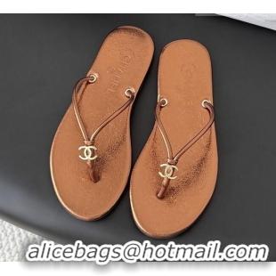 ​Buy Classic Chanel Thongs in Crackled Laminated Calfskin G47243 Brown Spring Summer 2026