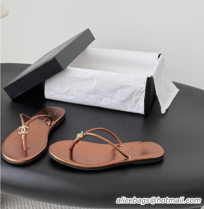 ​Buy Classic Chanel Thongs in Crackled Laminated Calfskin G47243 Brown Spring Summer 2026
