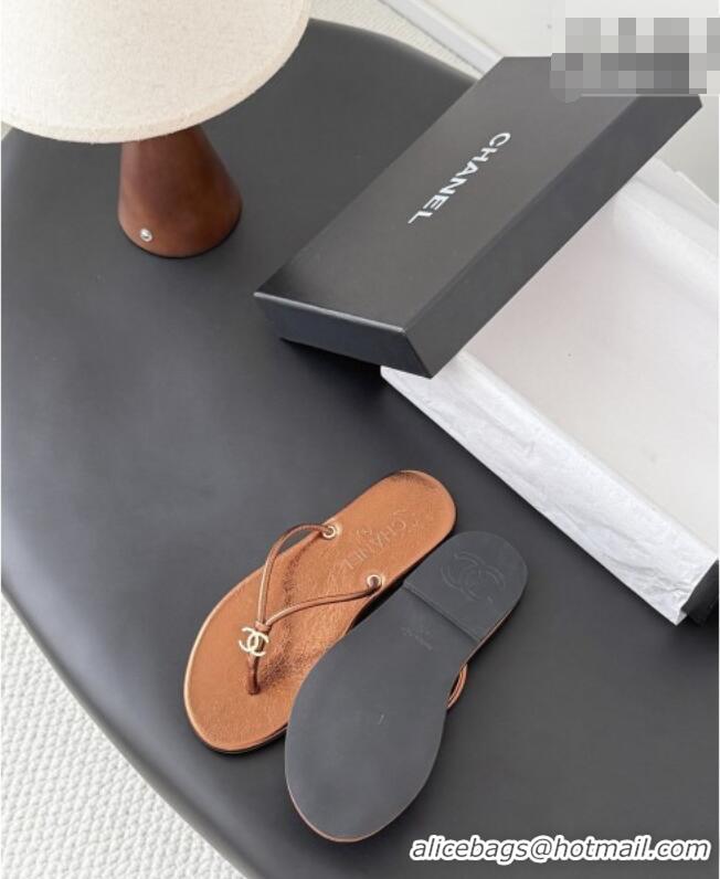 ​Buy Classic Chanel Thongs in Crackled Laminated Calfskin G47243 Brown Spring Summer 2026