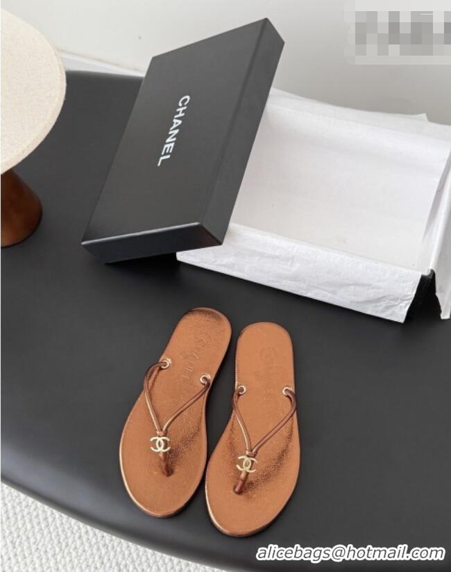 ​Buy Classic Chanel Thongs in Crackled Laminated Calfskin G47243 Brown Spring Summer 2026