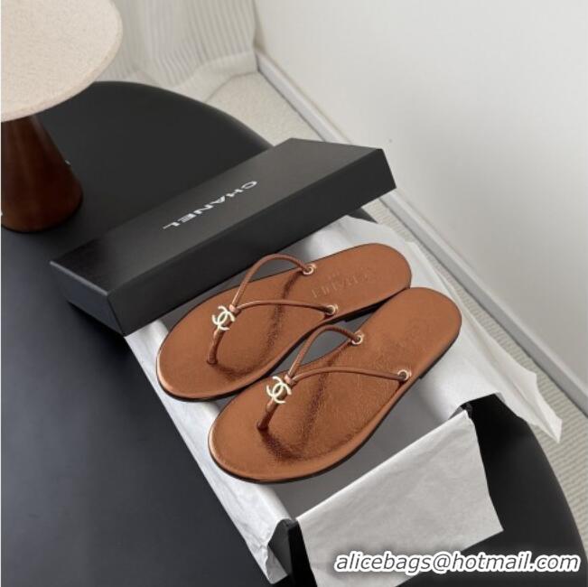 ​Buy Classic Chanel Thongs in Crackled Laminated Calfskin G47243 Brown Spring Summer 2026