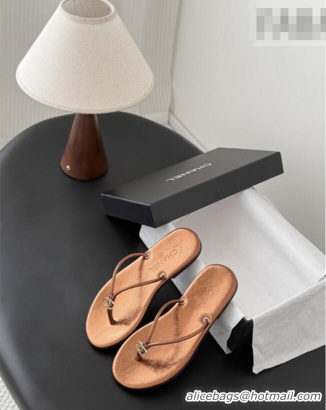 ​Buy Classic Chanel Thongs in Crackled Laminated Calfskin G47243 Brown Spring Summer 2026