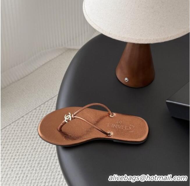 ​Buy Classic Chanel Thongs in Crackled Laminated Calfskin G47243 Brown Spring Summer 2026