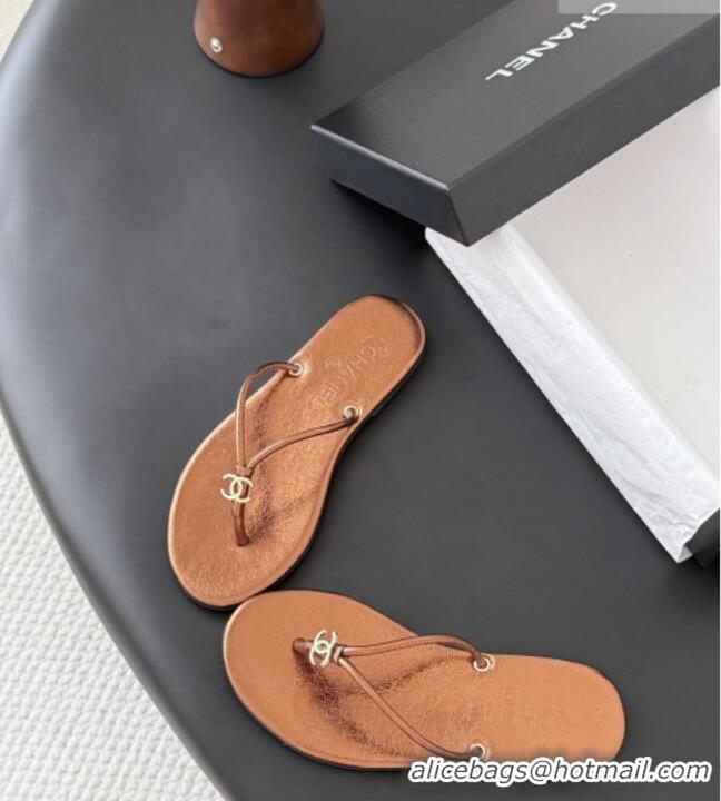 ​Buy Classic Chanel Thongs in Crackled Laminated Calfskin G47243 Brown Spring Summer 2026