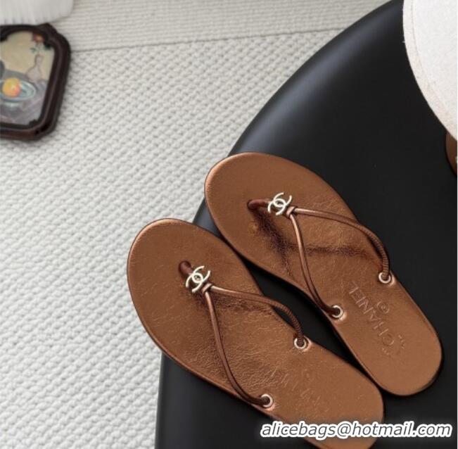 ​Buy Classic Chanel Thongs in Crackled Laminated Calfskin G47243 Brown Spring Summer 2026