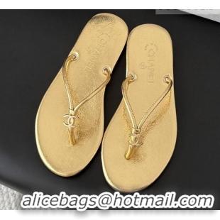 ​Grade Quality Chanel Thongs in Crackled Laminated Calfskin G47243 Gold Spring Summer 2026