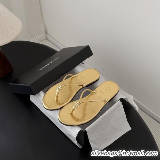 ​Grade Quality Chanel Thongs in Crackled Laminated Calfskin G47243 Gold Spring Summer 2026