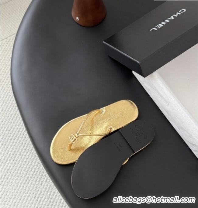 ​Grade Quality Chanel Thongs in Crackled Laminated Calfskin G47243 Gold Spring Summer 2026