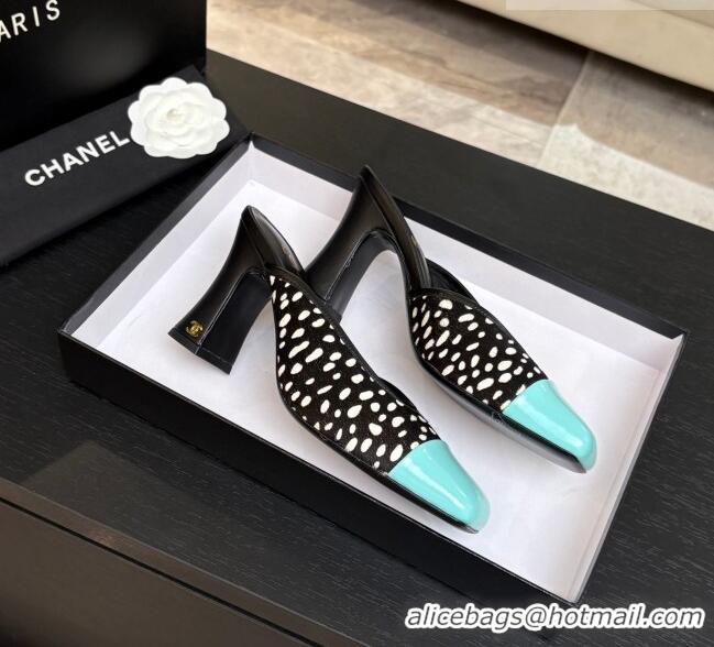 ​Original Cheap Chanel Horsehair & Patent Calfskin Mules G47176 Black/Blue Spring Summer 2026