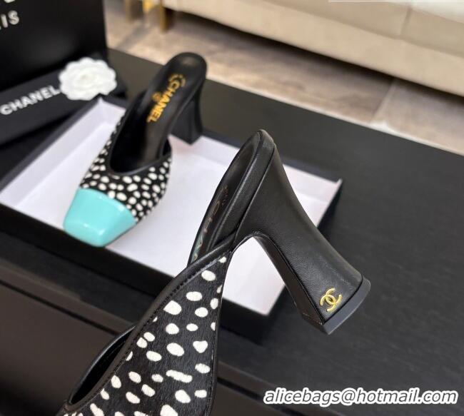 ​Original Cheap Chanel Horsehair & Patent Calfskin Mules G47176 Black/Blue Spring Summer 2026