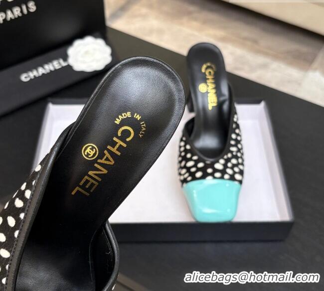 ​Original Cheap Chanel Horsehair & Patent Calfskin Mules G47176 Black/Blue Spring Summer 2026