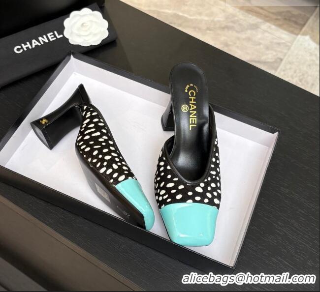 ​Original Cheap Chanel Horsehair & Patent Calfskin Mules G47176 Black/Blue Spring Summer 2026