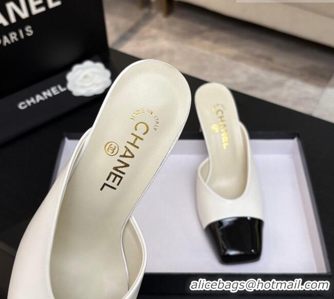 ​Free Shipping Chanel Lambskin & Patent Calfskin Mules G47176 White Spring Summer 2026