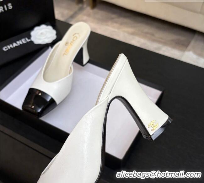 ​Free Shipping Chanel Lambskin & Patent Calfskin Mules G47176 White Spring Summer 2026