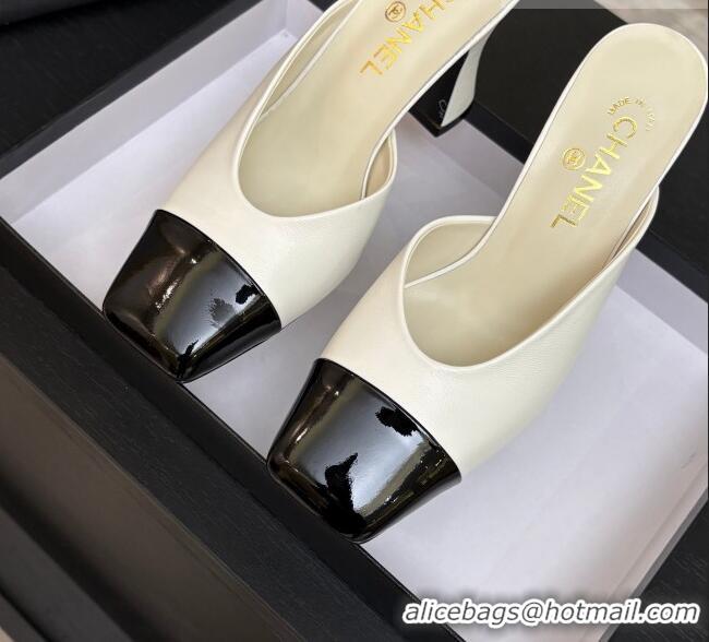 ​Free Shipping Chanel Lambskin & Patent Calfskin Mules G47176 White Spring Summer 2026