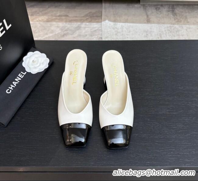 ​Free Shipping Chanel Lambskin & Patent Calfskin Mules G47176 White Spring Summer 2026