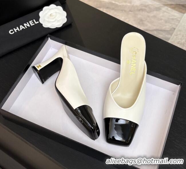​Free Shipping Chanel Lambskin & Patent Calfskin Mules G47176 White Spring Summer 2026