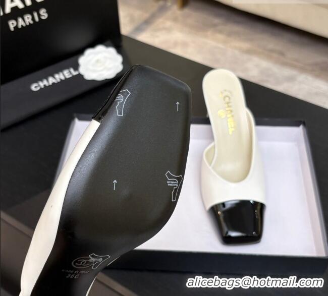 ​Free Shipping Chanel Lambskin & Patent Calfskin Mules G47176 White Spring Summer 2026