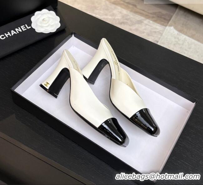​Free Shipping Chanel Lambskin & Patent Calfskin Mules G47176 White Spring Summer 2026