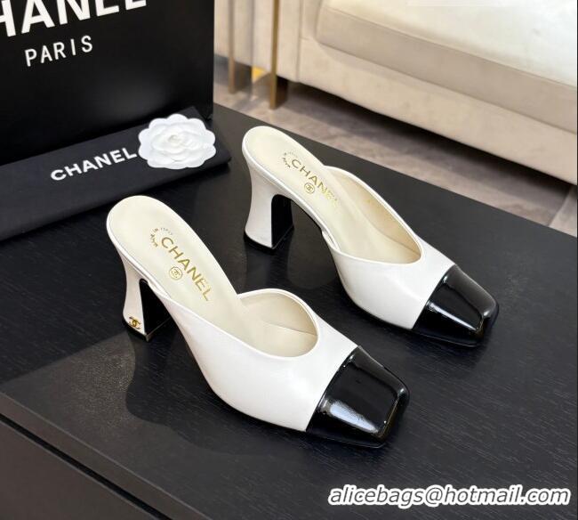 ​Free Shipping Chanel Lambskin & Patent Calfskin Mules G47176 White Spring Summer 2026
