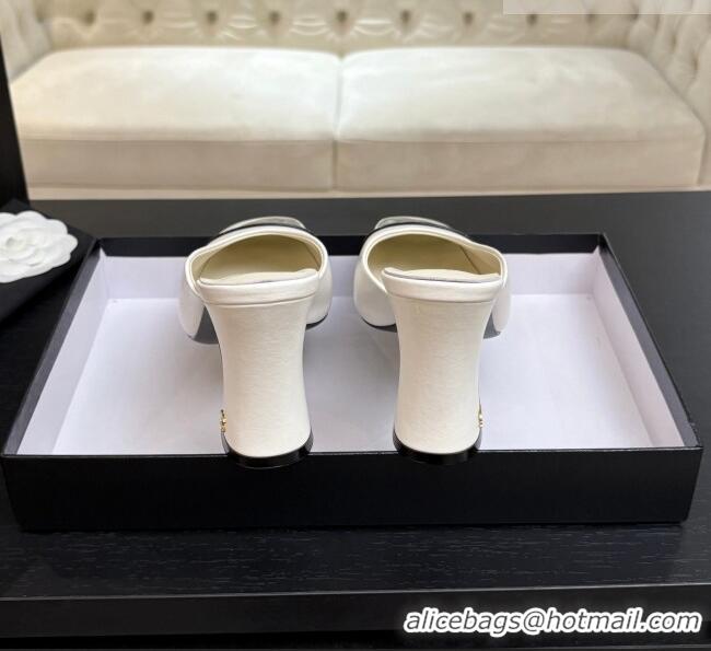 ​Free Shipping Chanel Lambskin & Patent Calfskin Mules G47176 White Spring Summer 2026