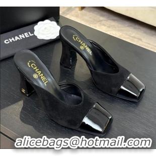 ​Original Cheap Chanel Suede & Patent Calfskin Mules G47176 Black Spring Summer 2026