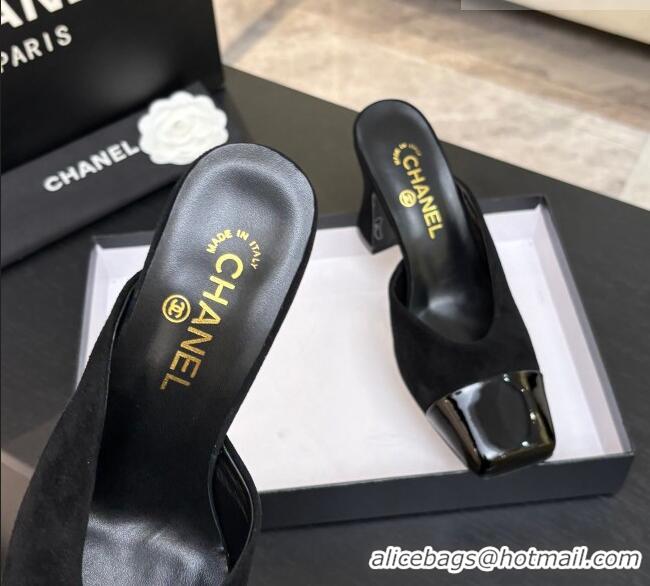 ​Original Cheap Chanel Suede & Patent Calfskin Mules G47176 Black Spring Summer 2026