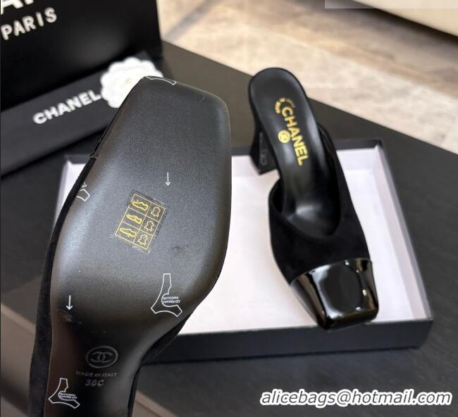 ​Original Cheap Chanel Suede & Patent Calfskin Mules G47176 Black Spring Summer 2026