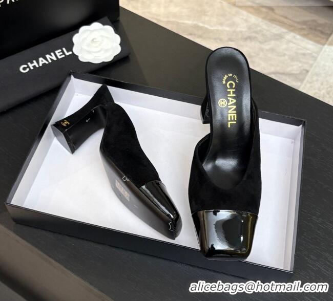 ​Original Cheap Chanel Suede & Patent Calfskin Mules G47176 Black Spring Summer 2026