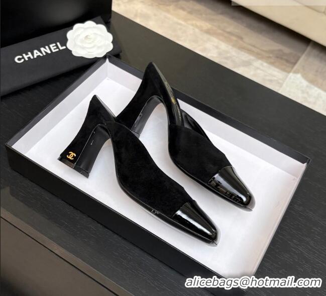 ​Original Cheap Chanel Suede & Patent Calfskin Mules G47176 Black Spring Summer 2026