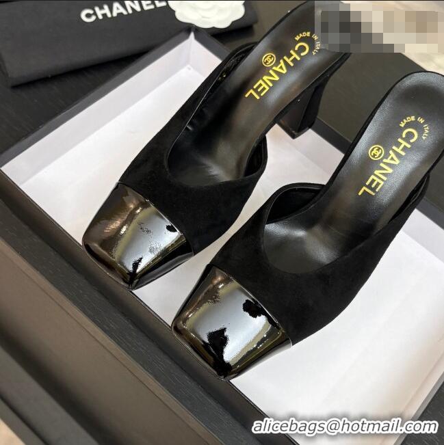 ​Original Cheap Chanel Suede & Patent Calfskin Mules G47176 Black Spring Summer 2026