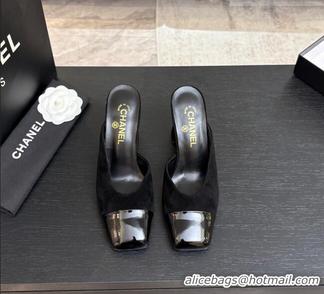 ​Original Cheap Chanel Suede & Patent Calfskin Mules G47176 Black Spring Summer 2026